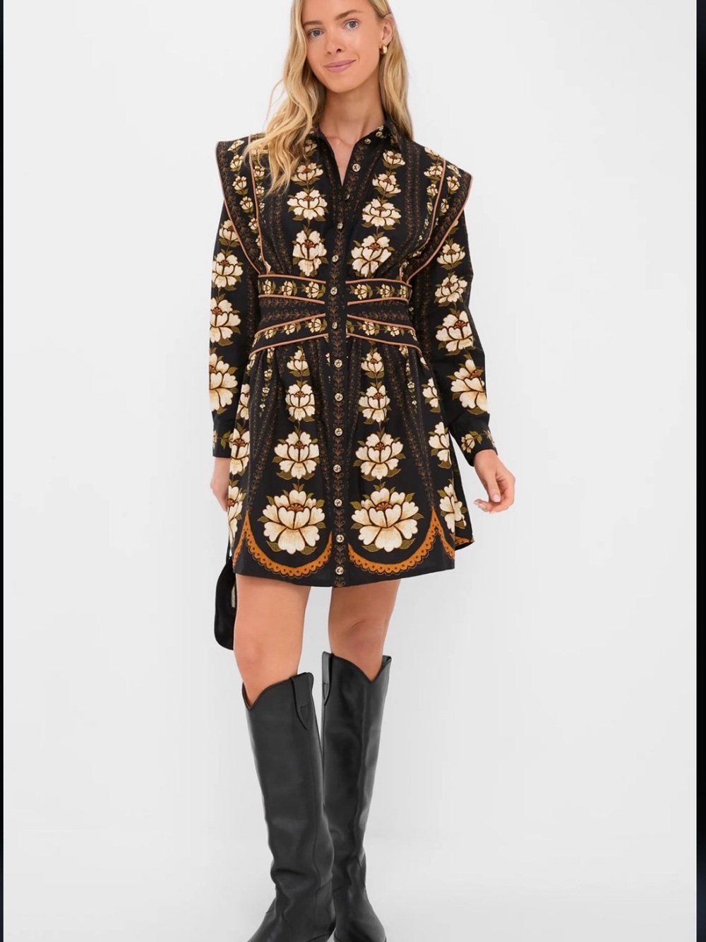 Farm Rio Black Embroidered Flowers Topstitching Long Sleeve size M - Picture 10 of 10